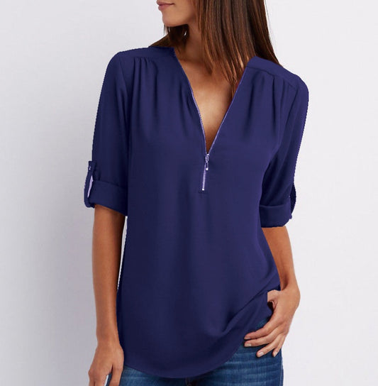 Blouse col V avec zip