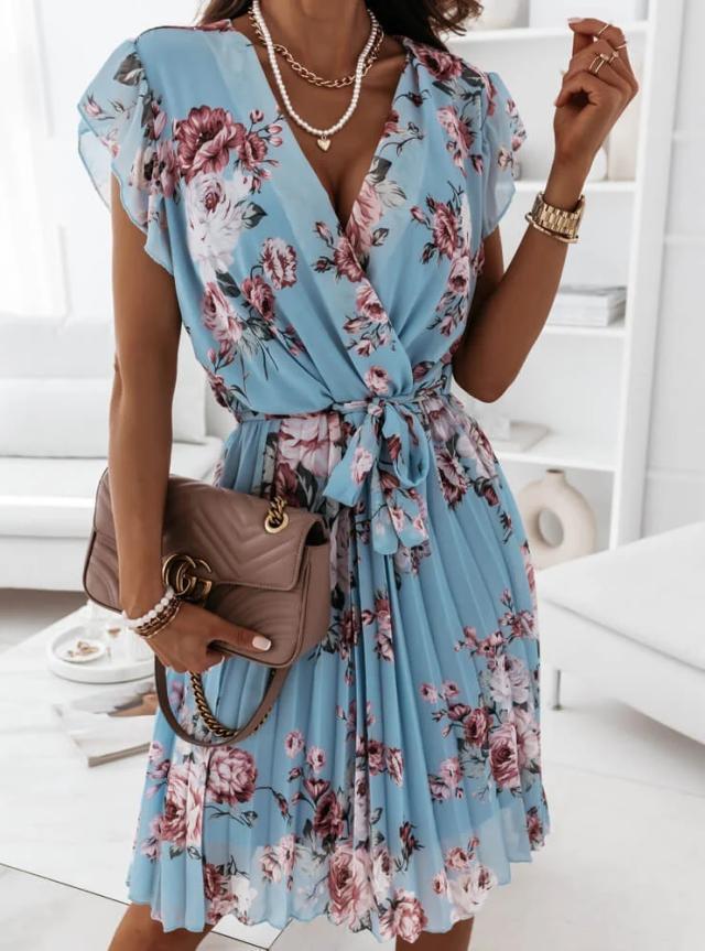 Robe trapèze avec ourlet fendu et imprimé floral