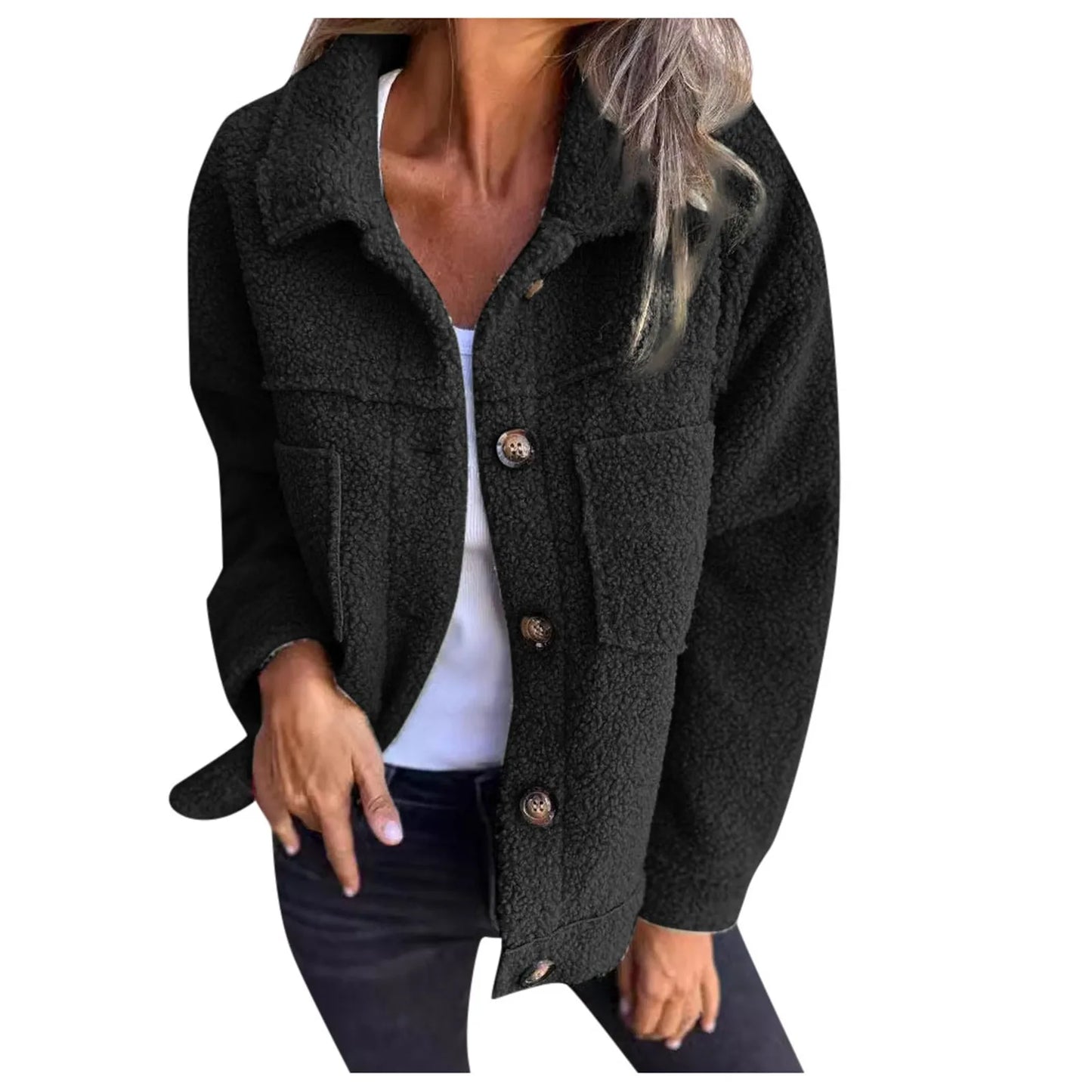 Veste en Tissu Sherpa avec
Clo à Revers