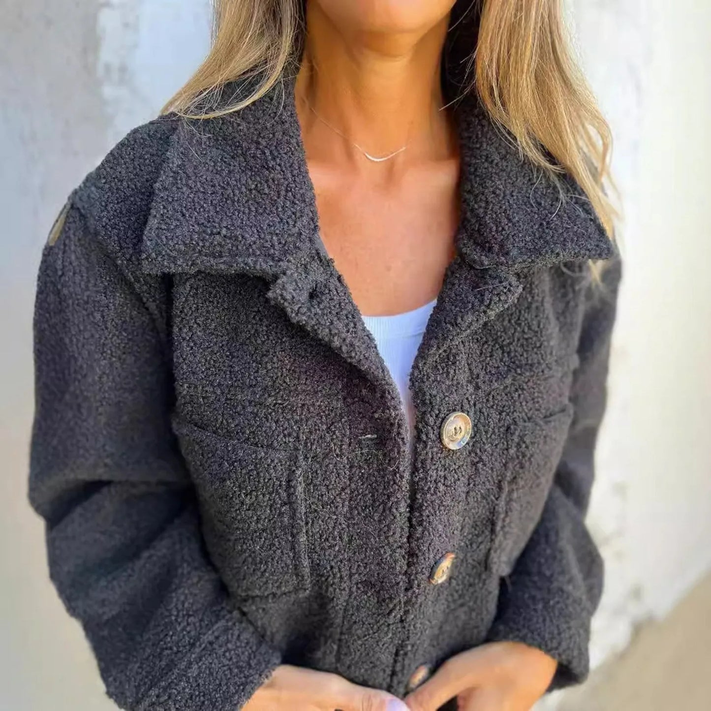 Veste en Tissu Sherpa avec
Clo à Revers