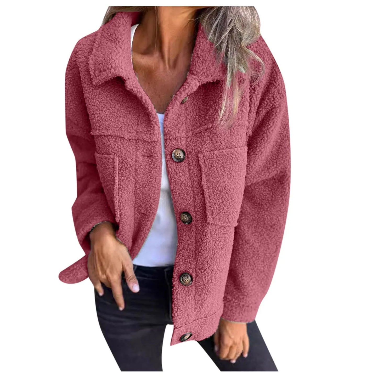 Veste en Tissu Sherpa avec
Clo à Revers