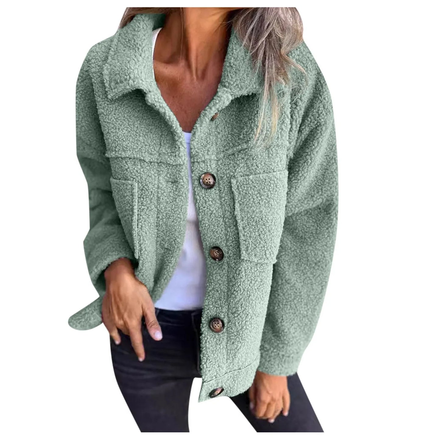 Veste en Tissu Sherpa avec
Clo à Revers