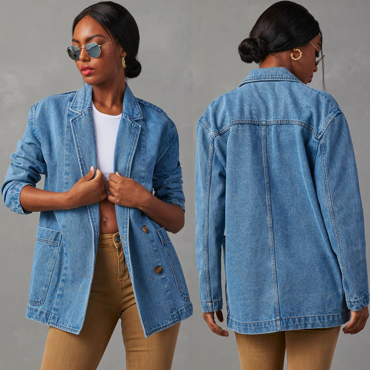 Blazer en jean avec poches boutonnées et coupe ample